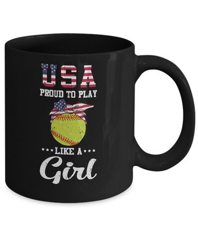 Usa Proud To Play Like A Girl Softball Mug-Coffee Mug-11oz Mug-Black