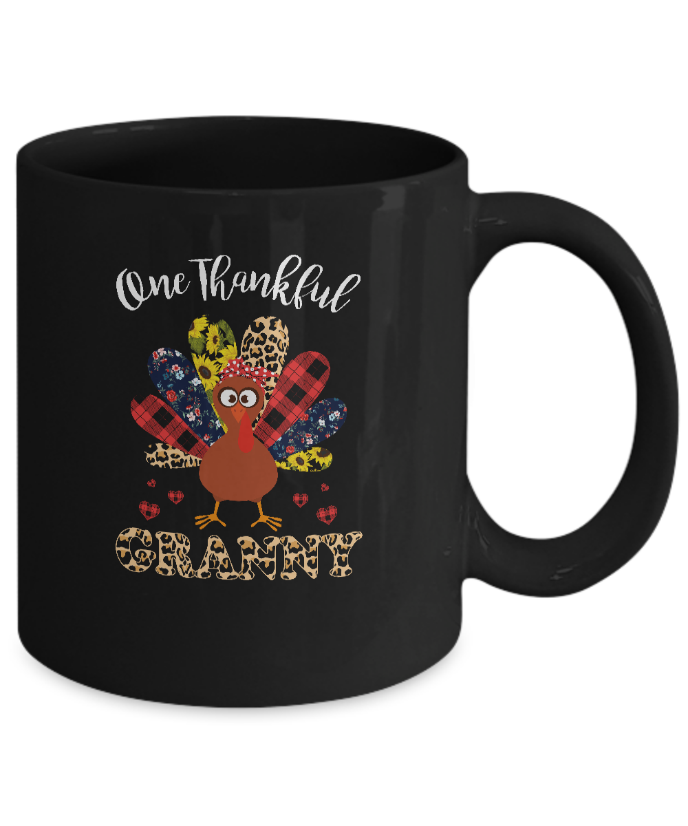 One Thankful Granny Leopard Turkey Thanksgiving Gift Mug-Coffee Mug-11oz Mug-Black