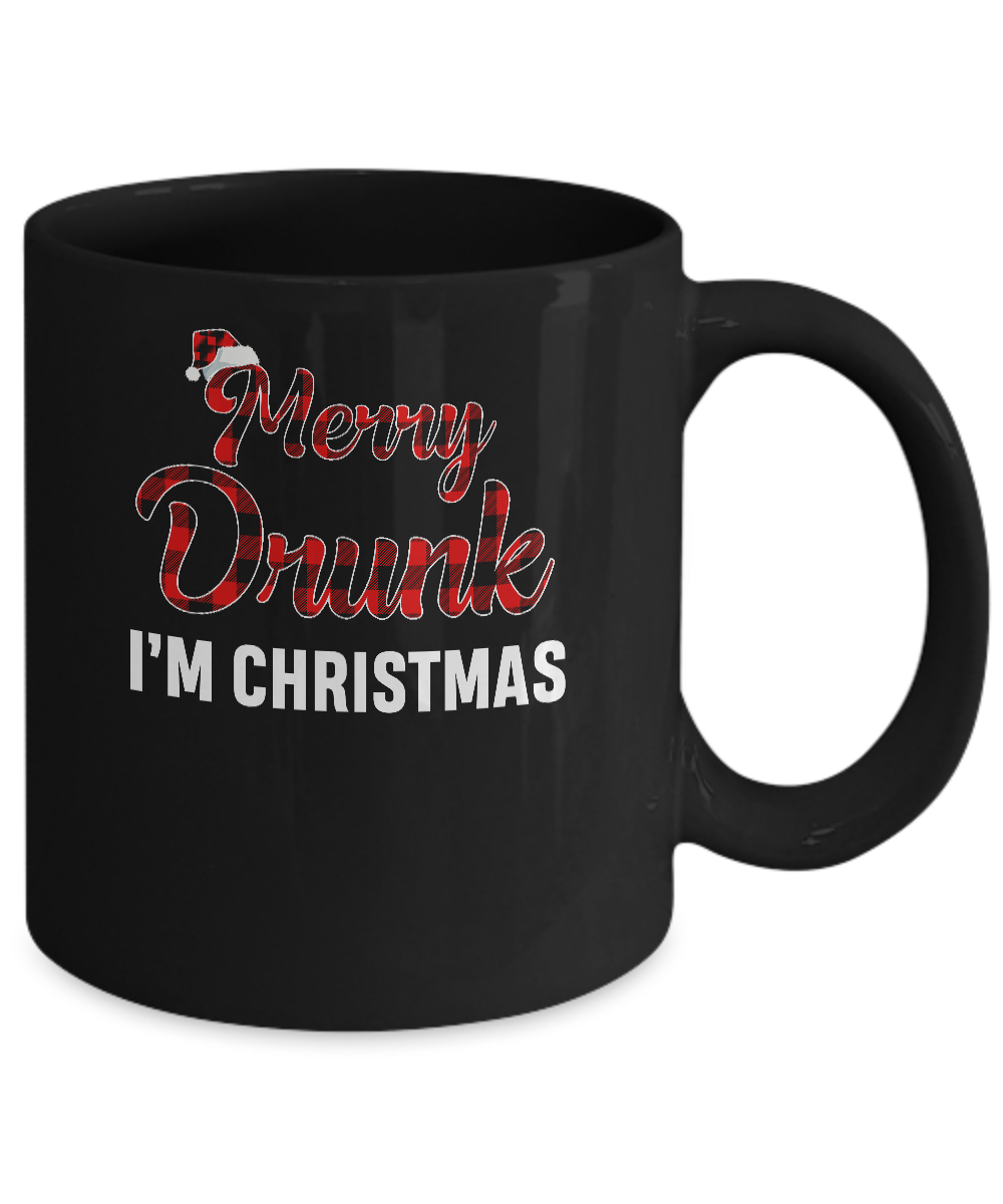 Red Plaid Xmas Drinking Wine Merry Drunk I'm Christmas Mug-Coffee Mug-11oz Mug-Black