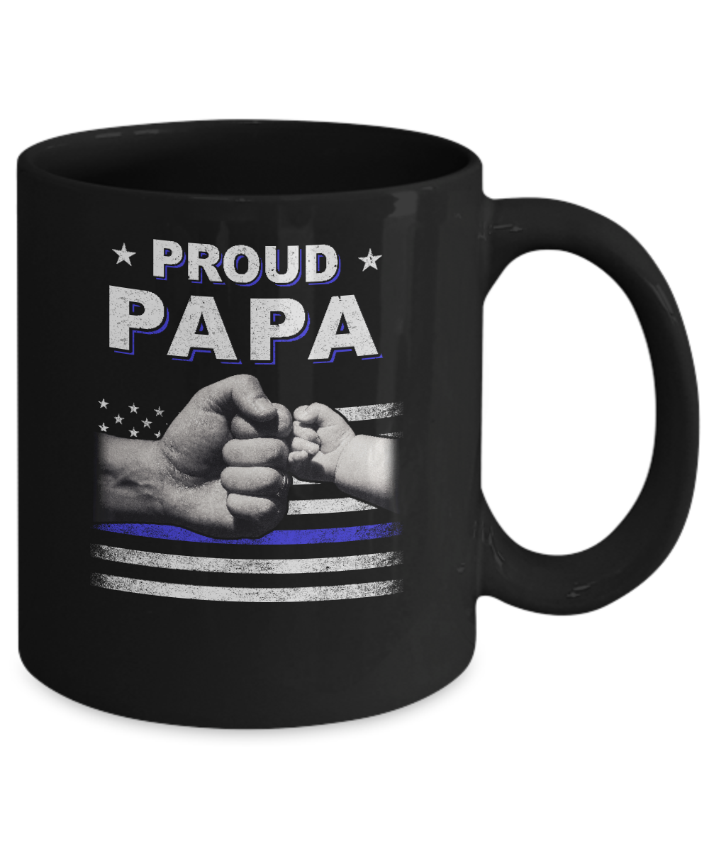 Proud Papa Police Thin Blue Line Flag Fathers Day Mug-Coffee Mug-11oz Mug-Black