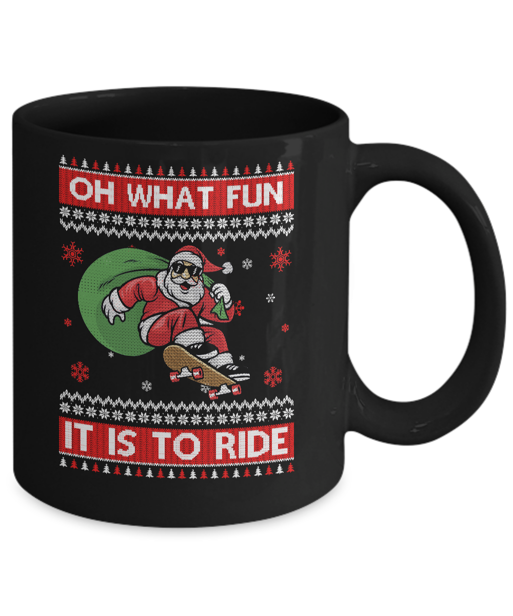 Oh What Fun It Is To Ride Skateboard Christmas Sweater Mug-Coffee Mug-11oz Mug-Black