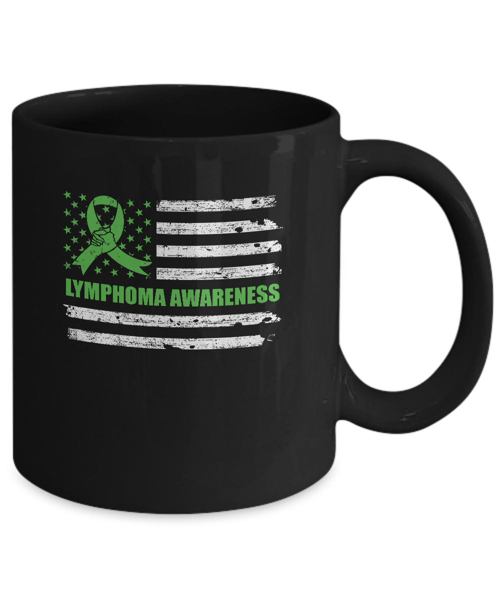 Green Ribbon Lymphoma Awareness US Flag Mug-Coffee Mug-11oz Mug-Black