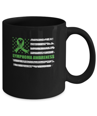 Green Ribbon Lymphoma Awareness US Flag Mug-Coffee Mug-11oz Mug-Black