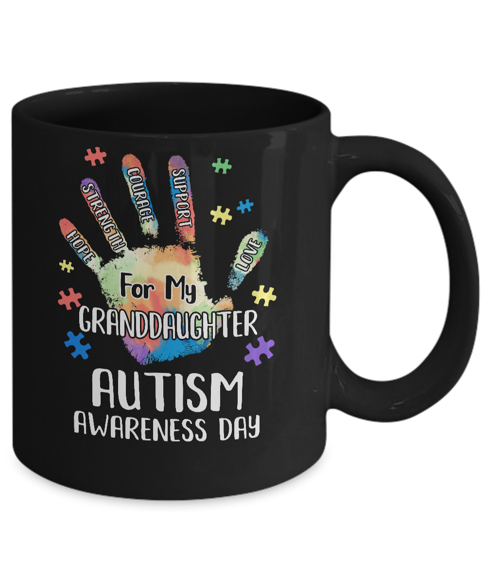Support Autism Awareness For My Granddaughter Puzzle Gift Mug-Coffee Mug-11oz Mug-Black