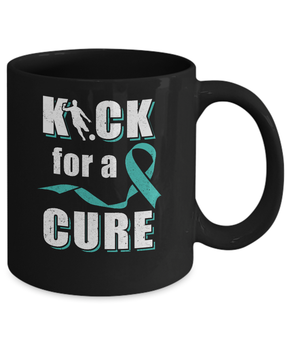 Kick For A Cure Soccer Teal Ovarian Cancer Awareness Mug-Coffee Mug-11oz Mug-Black