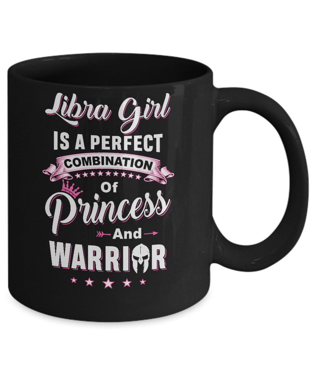 Libra Girl Princess Warrior September October Birthday Mug-Coffee Mug-11oz Mug-Black