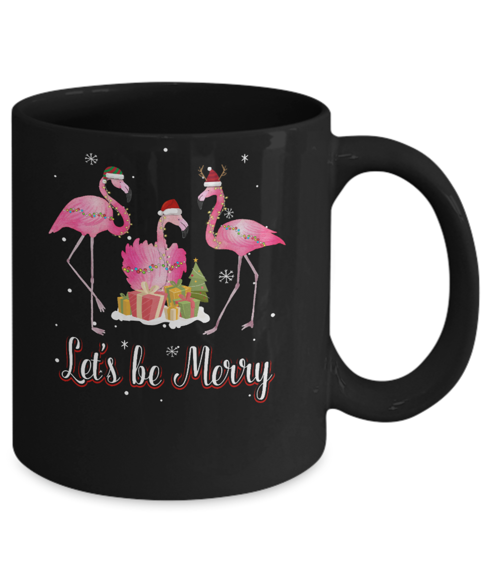 Family Holiday Let's Be Merry Christmas Flamingo-Coffee Mug-11oz Mug-Black