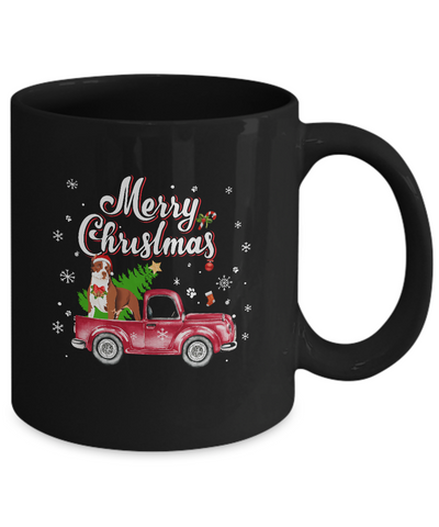 Pitbull Retriever Rides Red Truck Christmas Pajama Mug-Coffee Mug-11oz Mug-Black