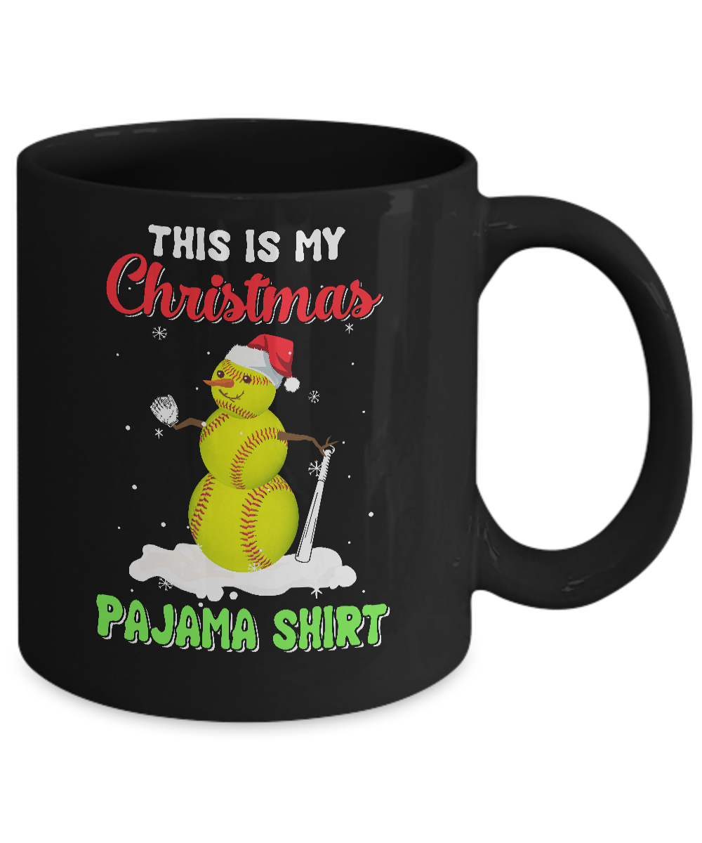 This Is My Christmas Pajama Xmas Snowman Softball Mug-Coffee Mug-11oz Mug-Black