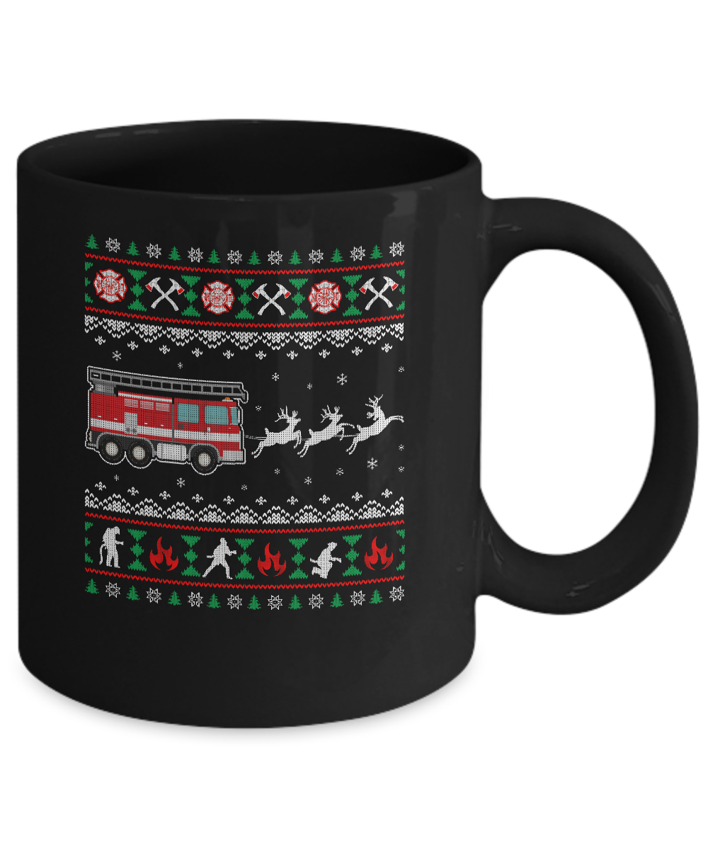 Merry Christmas Firefighter Fireman Ugly Sweater Gift Mug-Coffee Mug-11oz Mug-Black