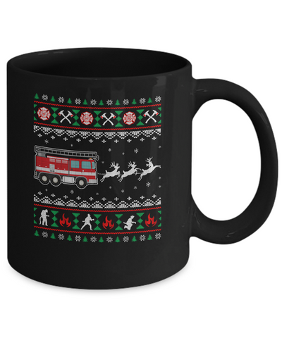 Merry Christmas Firefighter Fireman Ugly Sweater Gift Mug-Coffee Mug-11oz Mug-Black