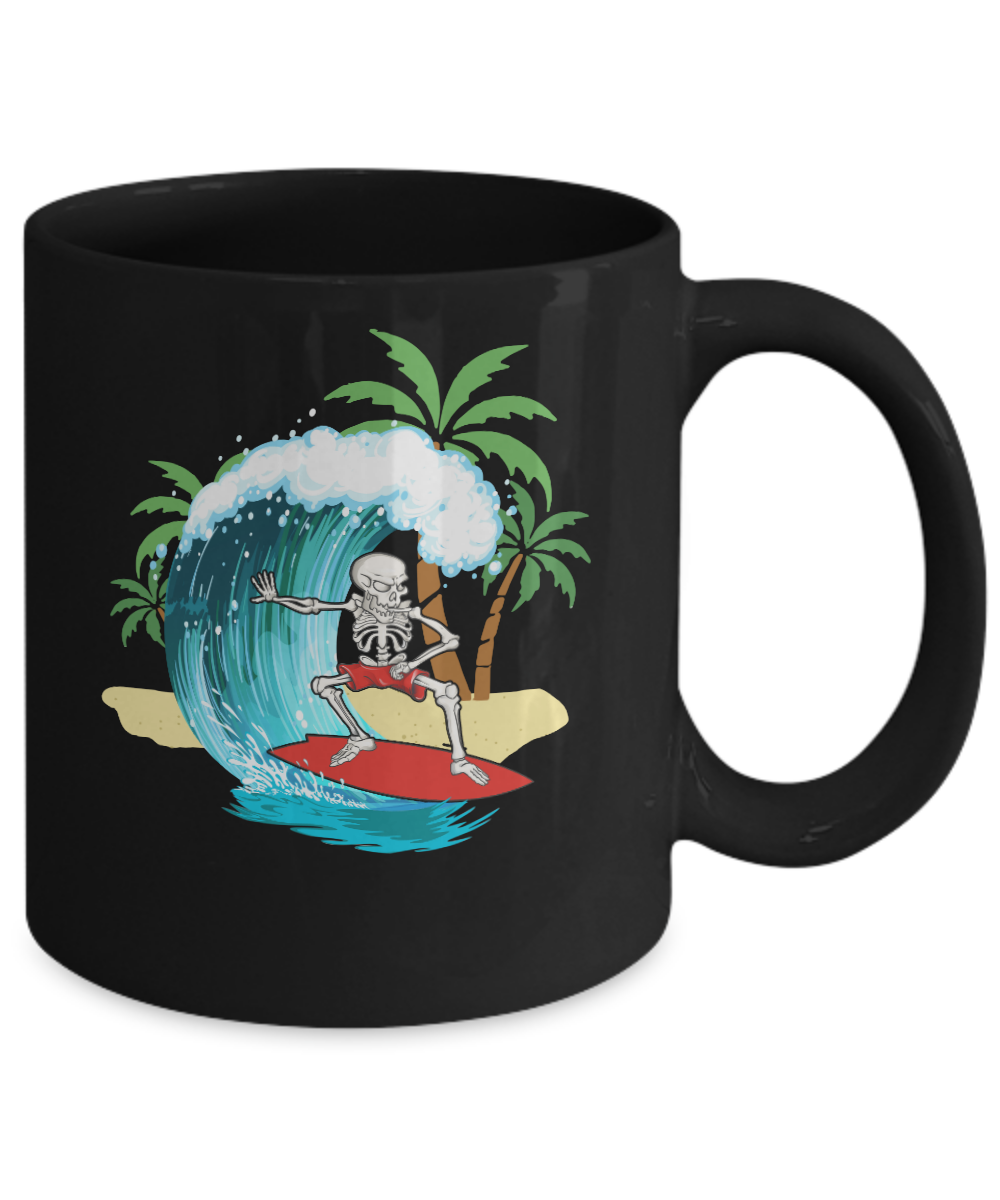 Funny Human Skeleton Skull Surfing Mug-Coffee Mug-11oz Mug-Black