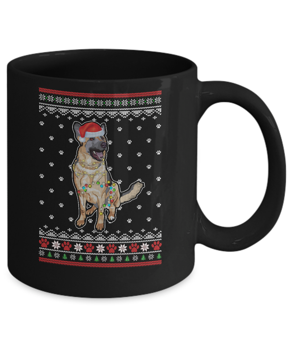 German Shepherd Christmas Ugly Sweater Lights Dog Xmas Gift Mug-Coffee Mug-11oz Mug-Black