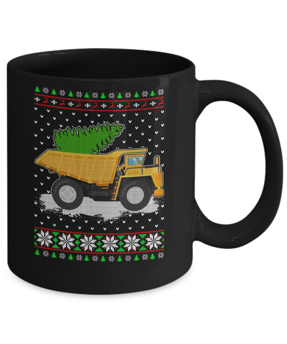 Yellow Dump Truck Trucker Ugly Christmas Sweater Mug-Coffee Mug-11oz Mug-Black