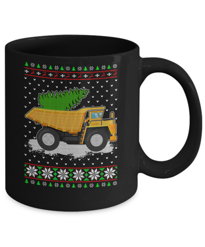 Yellow Dump Truck Trucker Ugly Christmas Sweater Mug-Coffee Mug-11oz Mug-Black