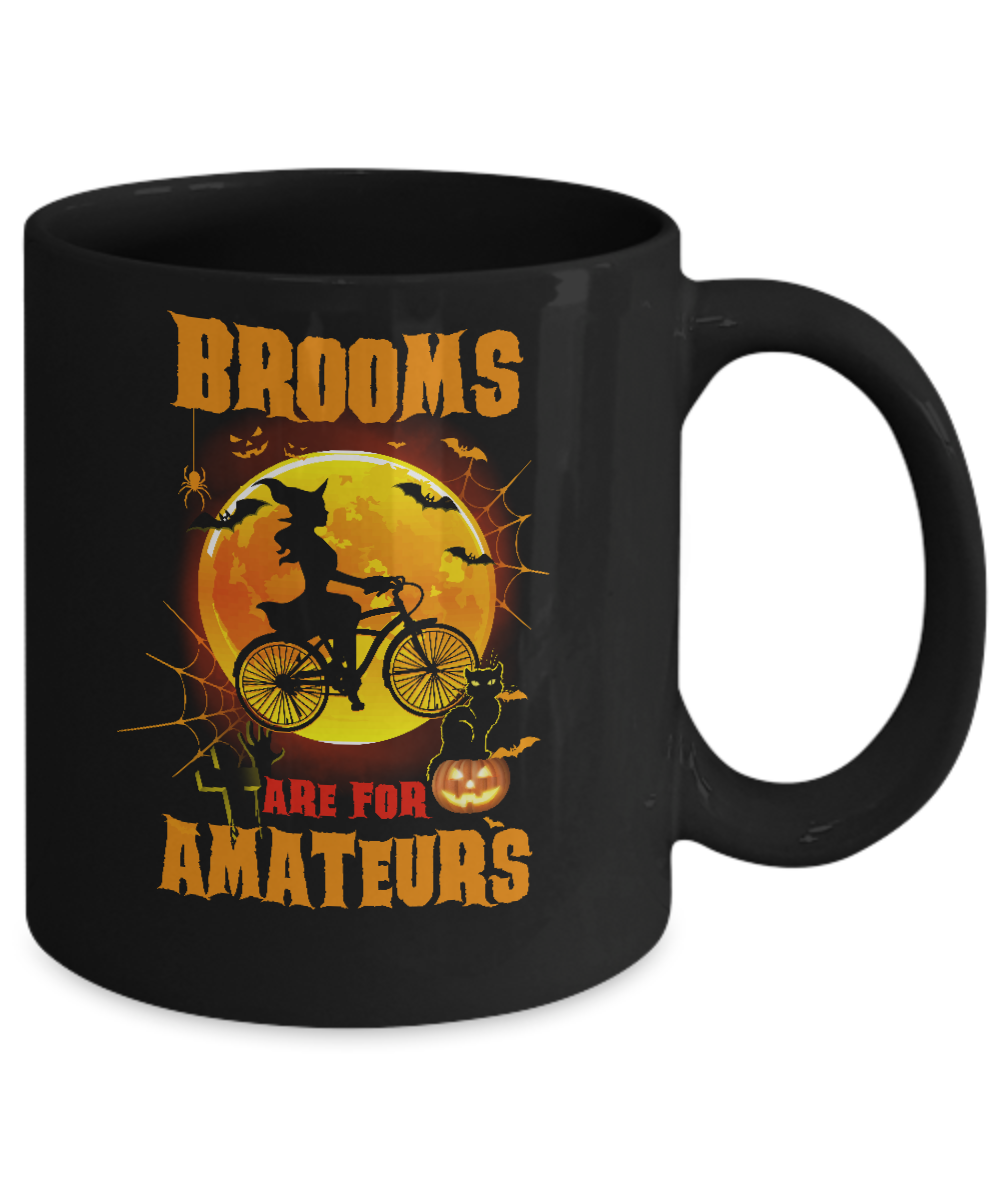 Brooms Are For Amateurs Funny Halloween Bicycle Mug-Coffee Mug-11oz Mug-Black