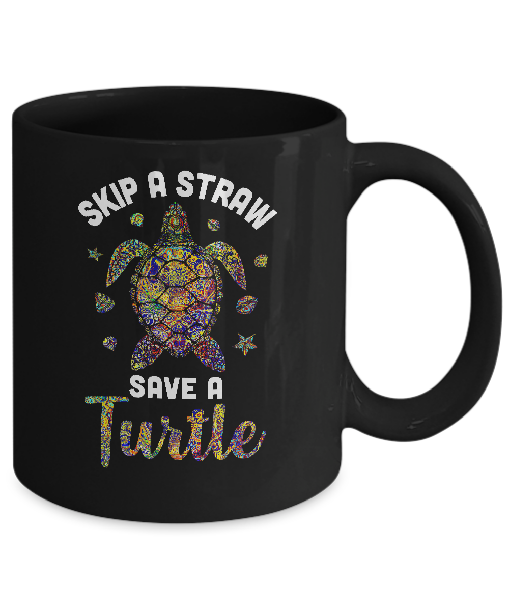 Hippie Skip A Straw Save A Turtle-Coffee Mug-11oz Mug-Black