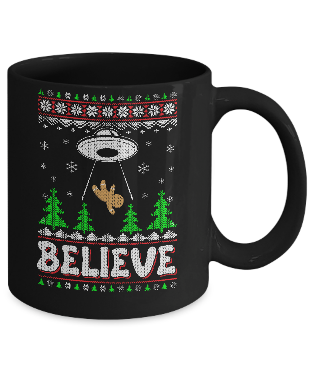 Believe UFO Gingerbread Ugly Christmas Sweater Mug-Coffee Mug-11oz Mug-Black