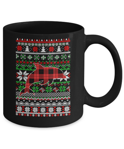 Dolphin Red Plaid Ugly Christmas Sweater Funny Gifts Mug-Coffee Mug-11oz Mug-Black