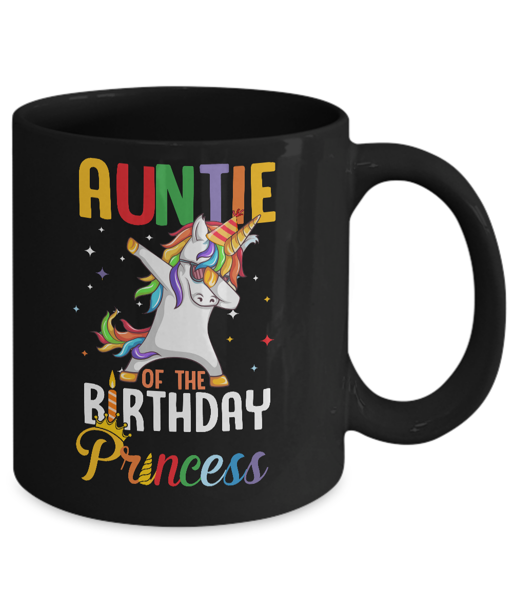 Auntie Of The Birthday Girl Dabbing Unicorn Party Mug-Coffee Mug-11oz Mug-Black