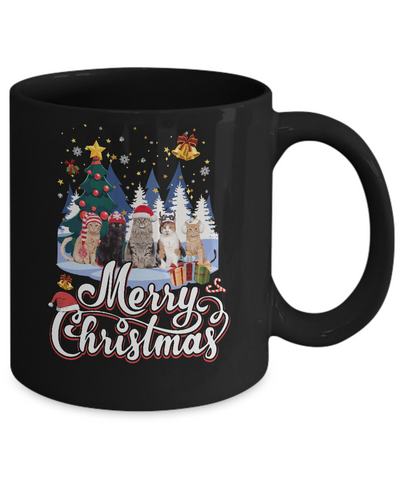 Merry Christmas Cat Women Girls Christmas Gift Mug-Coffee Mug-11oz Mug-Black