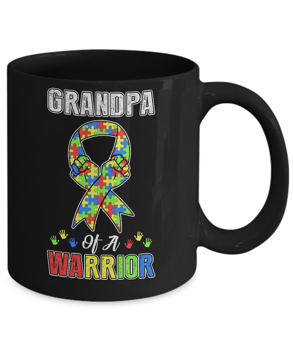 Grandpa Of A Warrior Support Autism Awareness Gift Mug-Coffee Mug-11oz Mug-Black