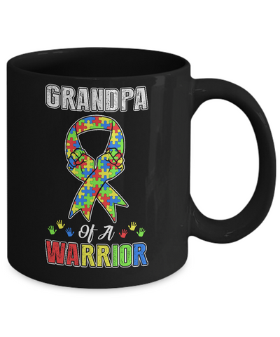 Grandpa Of A Warrior Support Autism Awareness Gift Mug-Coffee Mug-11oz Mug-Black