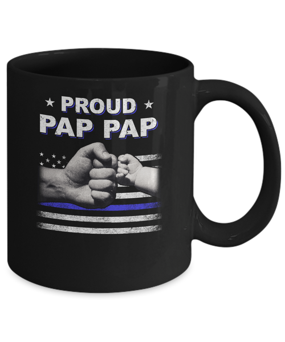 Proud Pap Pap Police Thin Blue Line Flag Fathers Day Mug-Coffee Mug-11oz Mug-Black