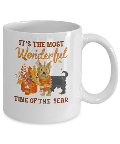 Yorkie Autumn It's The Most Wonderful Time Of The Year Mug-Coffee Mug-11oz Mug-White