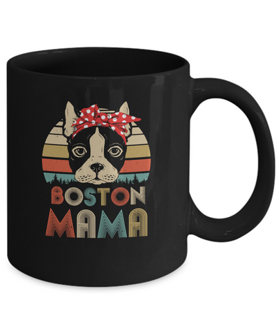 Brown Boston Terrier Mama Bostie Mom Gifts Vintage Women Mug-Coffee Mug-11oz Mug-Black