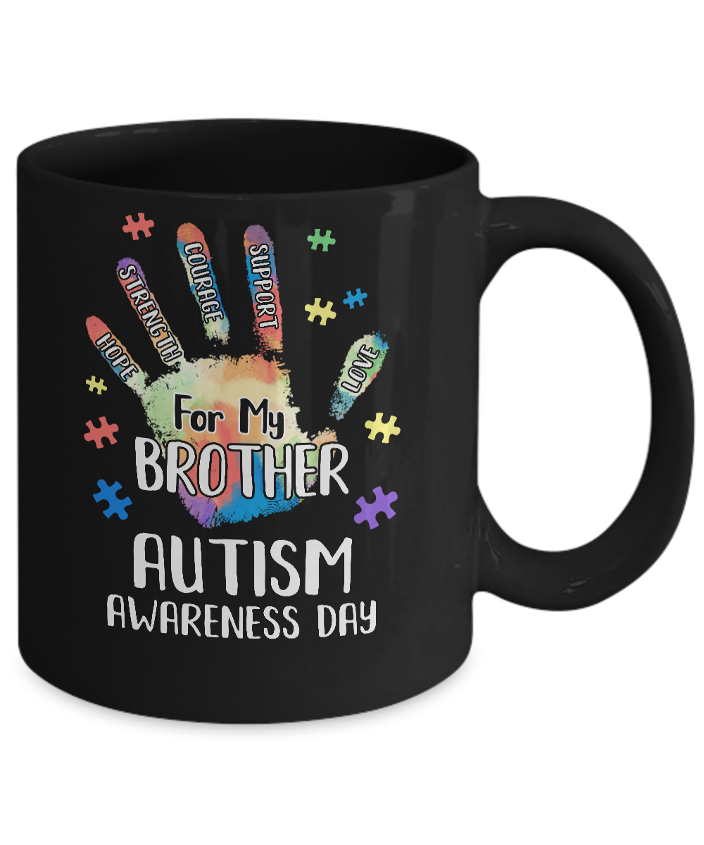 Support Autism Awareness For My Brother Puzzle Gift Mug-Coffee Mug-11oz Mug-Black