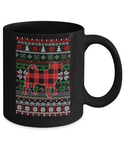 Pug Red Plaid Ugly Christmas Sweater Funny Gifts Mug-Coffee Mug-11oz Mug-Black