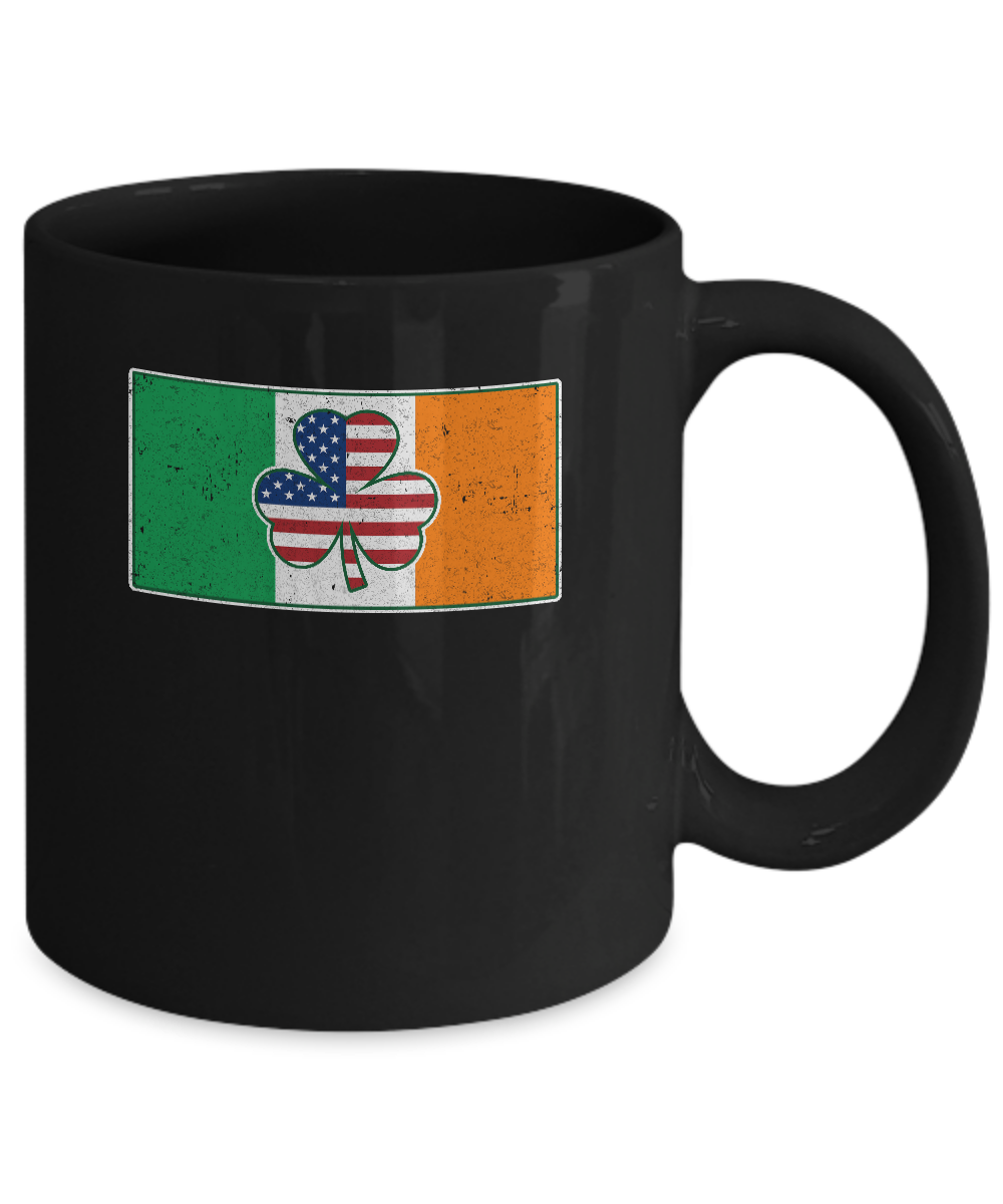 Shamrock Irish Ireland USA American Flag Gift Mug-Coffee Mug-11oz Mug-Black