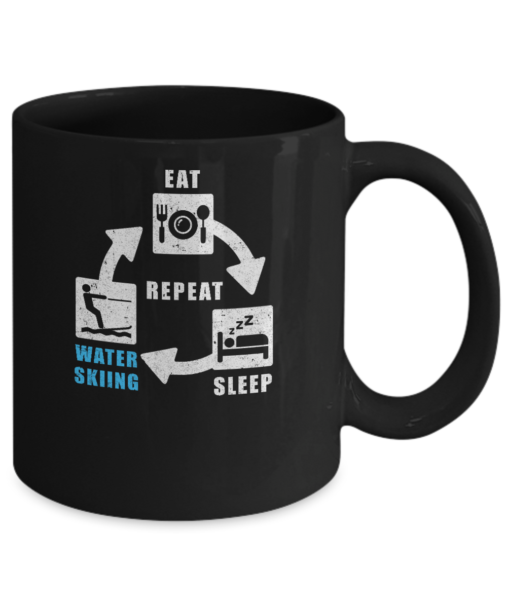 Eat Sleep Water Skiing Repeat Funny Lake Sports Mug-Coffee Mug-11oz Mug-Black