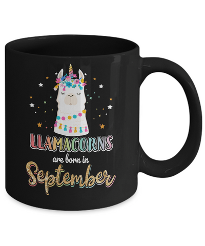 Llama Unicorn Llamacorns Born In September Birthday Gift Mug-Coffee Mug-11oz Mug-Black