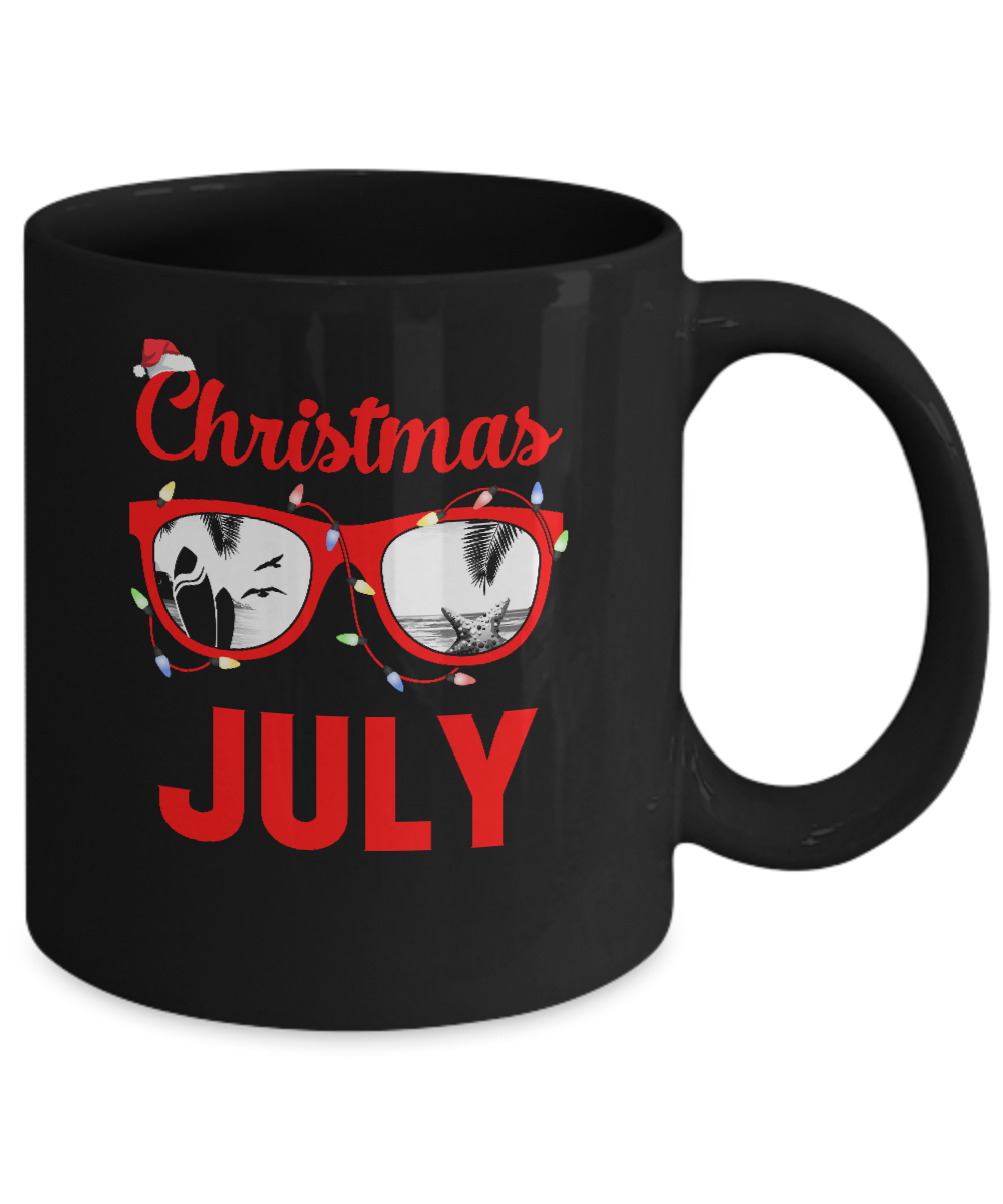 July In Christmas Santa Hat Sunglasses Summer Vacation Mug-Coffee Mug-11oz Mug-Black