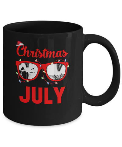 July In Christmas Santa Hat Sunglasses Summer Vacation Mug-Coffee Mug-11oz Mug-Black