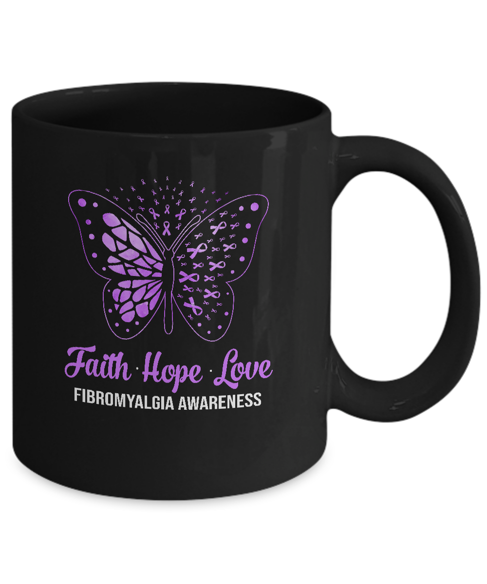 Faith Hope Love Purple Butterfly Fibromyalgia Awareness Mug-Coffee Mug-11oz Mug-Black