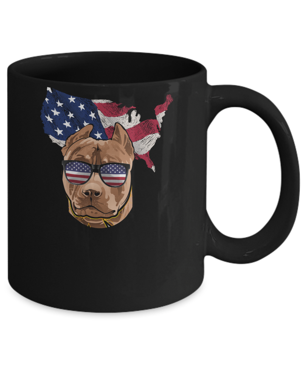 Funny Patriot Pit bull Dog 4Th Of July American Flag Mug-Coffee Mug-11oz Mug-Black