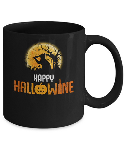 Happy Hallowine Drinking Wine Cat Lover 2017 Mug-Coffee Mug-11oz Mug-Black