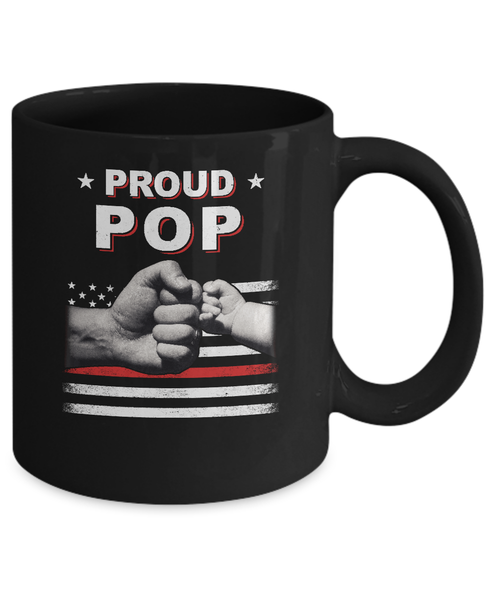Proud Pop Fireman Firefighter Thin Red Line Flag Fathers Day Mug-Coffee Mug-11oz Mug-Black