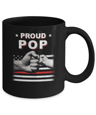 Proud Pop Fireman Firefighter Thin Red Line Flag Fathers Day Mug-Coffee Mug-11oz Mug-Black