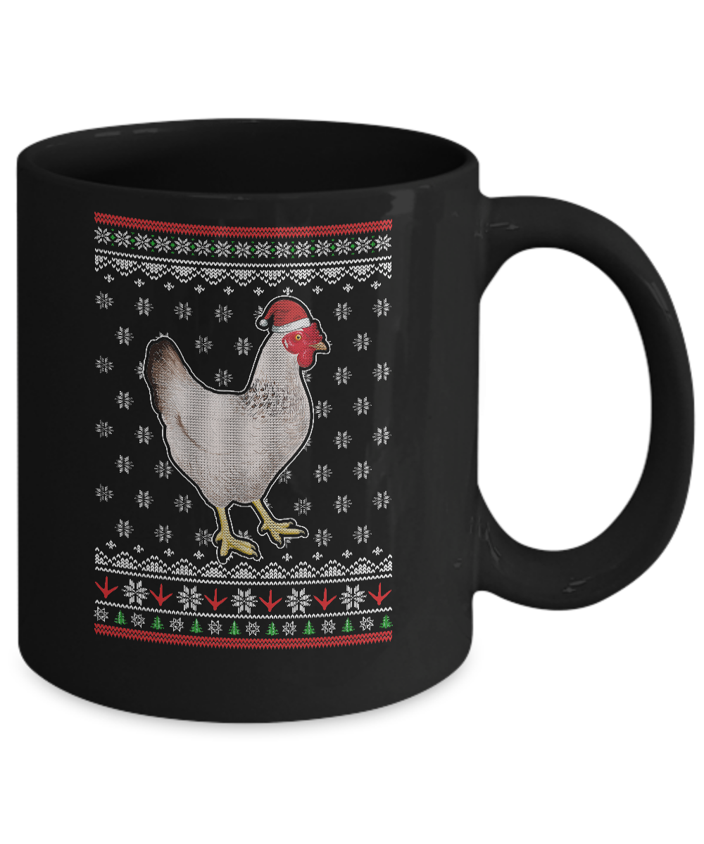 Pajamas Chicken With Santa Hat Ugly Christmas Sweater Mug-Coffee Mug-11oz Mug-Black
