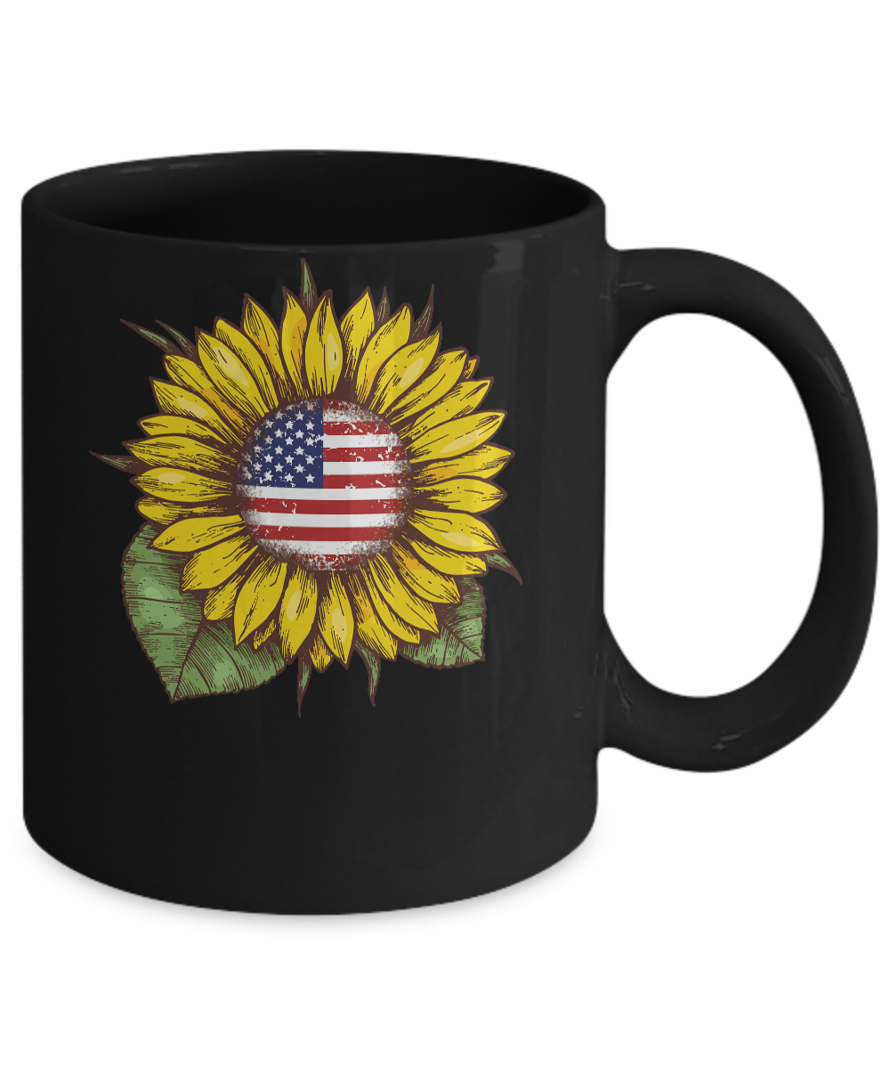 Hippie Sunflower American Flag 4th Of July Mug-Coffee Mug-11oz Mug-Black