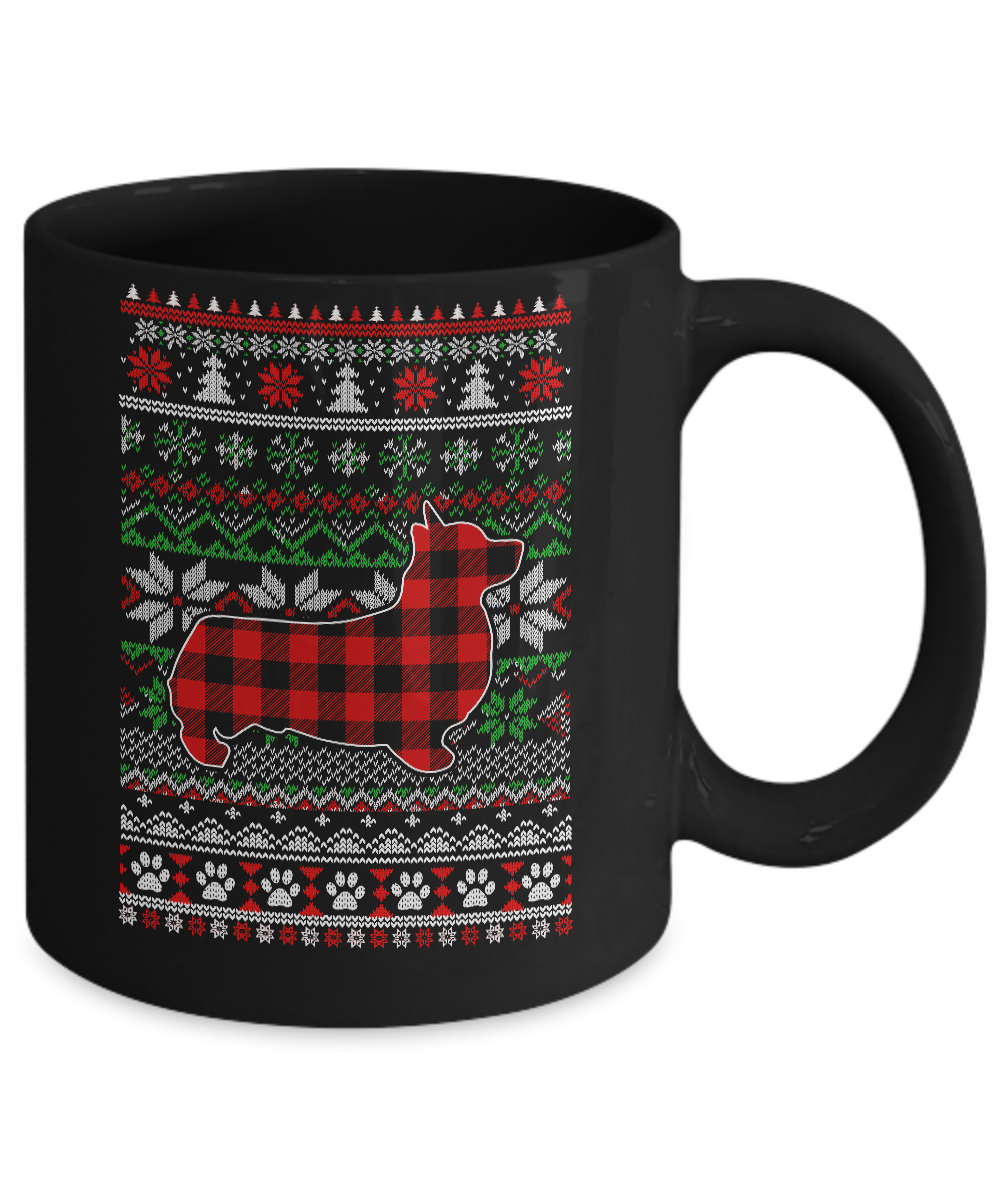 Corgi Red Plaid Ugly Christmas Sweater Gifts Mug-Coffee Mug-11oz Mug-Black