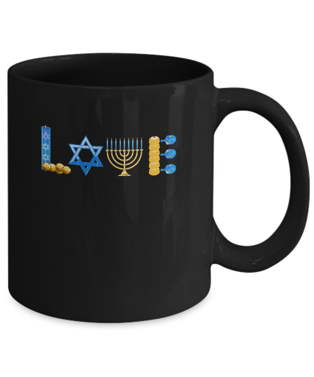 Jewish Love Happy Hanukkah Star Heart Gift Mug-Coffee Mug-11oz Mug-Black