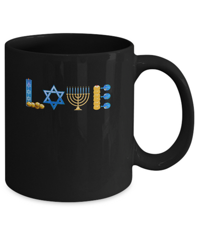 Jewish Love Happy Hanukkah Star Heart Gift Mug-Coffee Mug-11oz Mug-Black