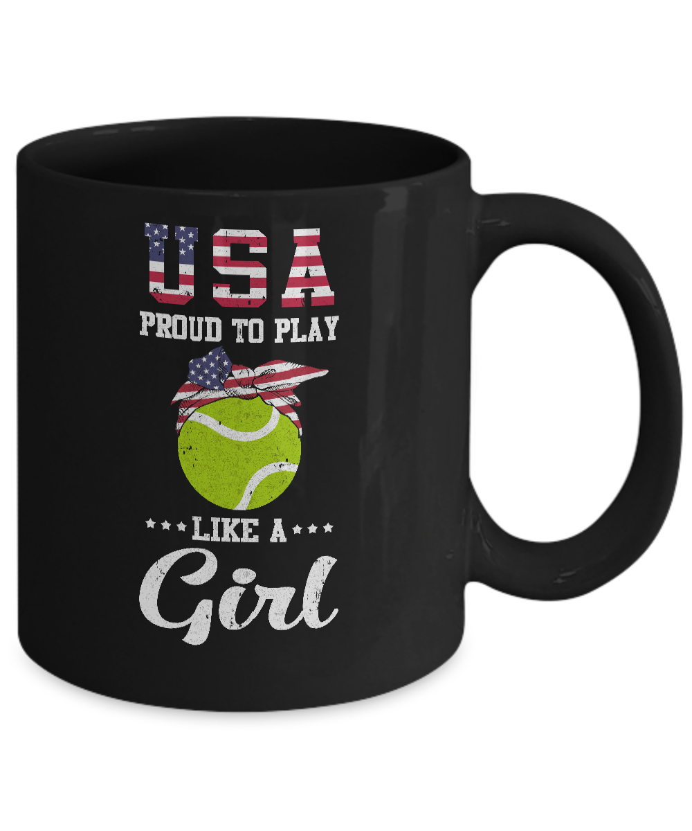 Usa Proud To Play Like A Girl Tennis Mug-Coffee Mug-11oz Mug-Black