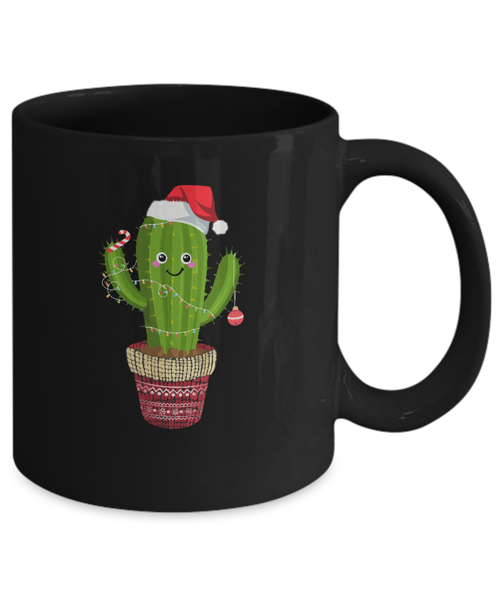 Cactus Christmas Tree Gift Santa Xmas Plant Lover Mug-Coffee Mug-11oz Mug-Black