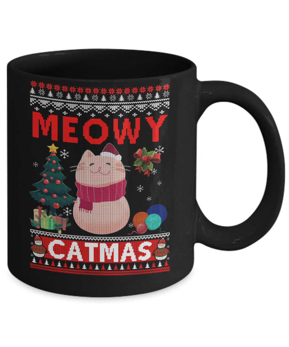 Meowy Catmas Ugly Sweater Cat Christmas Mug-Coffee Mug-11oz Mug-Black